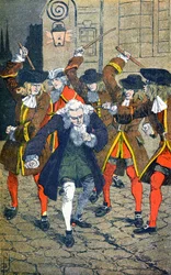 Der Ritter von Rohan lässt Voltaire von seinen Leuten verprügeln