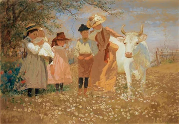 Familiengruppe mit Kuh, ca. 1888