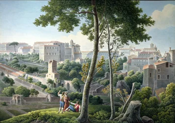 Blick auf den Quirinalshügel in Rom, mit der Villa Colonna im Hintergrund, ca. 1800