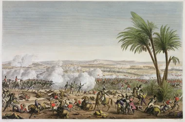 Die Schlacht von Heliopolis, 29 Ventose, Jahr 8 (20. März 1800), graviert von Edme Bovinet