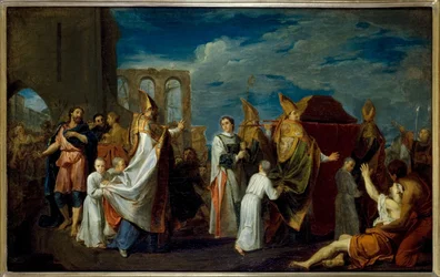 Die Überführung der Reliquien des Heiligen Augustinus, Skizze für das Gemälde im Refektorium des Petits-Pères-Klosters (Notre-Dame-des-Victoires-Kirche), heutiges 2. Arrondissement, ca. 1698-1708