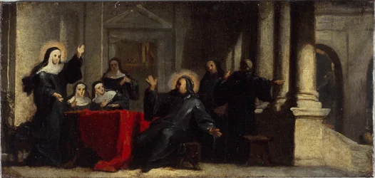 Die heilige Scholastika erlangt Regen und Donner vom Himmel, um den heiligen Benedikt daran zu hindern, sie zu verlassen. Skizze für das Gemälde im Refektorium der Abtei Saint-Martin-des-Champs, um 1706