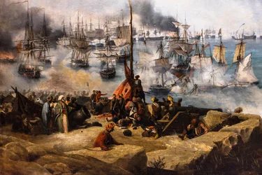 Die Schlacht von Navarin; Blick von der Südspitze der Insel Sphakteria