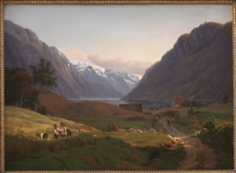 Ansicht von Odda am Sørfjord in Hardanger, Norwegen. Morgenlicht