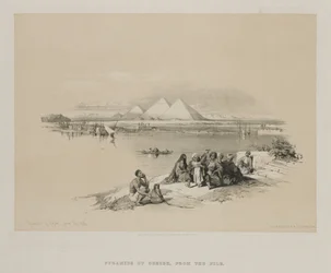 Ägypten und Nubien, Band I: Pyramiden von Gizeh, vom Nil aus, 1846