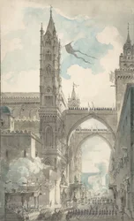 Ansicht des Portals und Haupteingangs der Kathedrale von Palermo während des Festes..., n.d.
