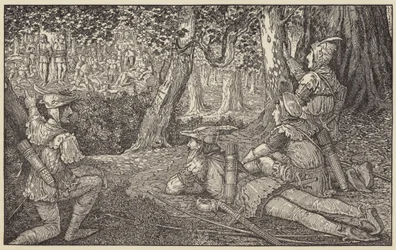 Erspähte eine Gruppe von Förstern und zwei Gefangene