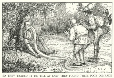 So verfolgten sie es, bis sie schließlich ihren armen Kameraden fanden (Lithografie)