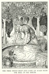 Der Frosch tauchte tief und kam wieder mit dem Ball im Maul (Lithografie)