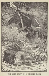Das Schiff zerschellte an einem mächtigen Felsen