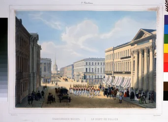 Die Polizeibrücke in St. Petersburg, Blick auf den Newski-Prospekt vom Stroganow-Palast