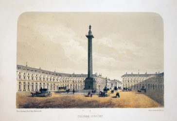 Vendome-Säule, Paris. Lithografie Aquarell, Illustration von Arnout, in „Album, Souvenirs de Paris“, Daziaro Herausgeber, Paris