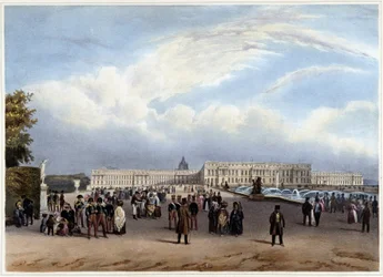 Gesamtansicht der Fassade des Château de Versailles - in „Promenade dans Paris et ses environs“
