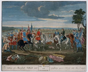 Die Gefangennahme von Marschall Tallard und das Treiben von 4000 Pferden in die Donau bei der Schlacht von Blenheim im Jahr 1704, um 1760