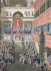 Heiliges Fest und Krönung Ihrer Kaiserlichen Majestäten, der Kaiser verkündet den Verfassungseid in der Kathedrale Notre-Dame, veröffentlicht 1806