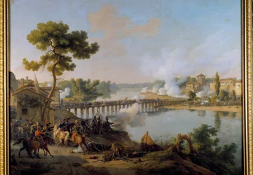 General Bonaparte gibt seine Befehle in der Schlacht an der Brücke von Lodi (10. Mai 1796) während des ersten Italienfeldzugs (1796-1797)