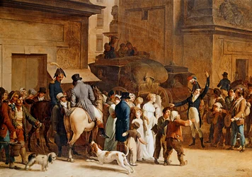 Abreise der Rekruten am Porte Saint Denis in Paris, um in den Napoleonischen Kriegen zu kämpfen