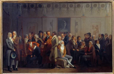 Treffen von Künstlern in der Werkstatt des Malers Jean Baptiste Isabey