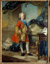 Ganzkörperporträt des Dauphin Louis de France in seinem Arbeitszimmer