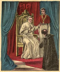 Louis-Gaston de Segur (1844-1879) französischer Bischof im Vatikan vor Papst Pius IX - - Gravur aus Religiöse Lehre durch die Augen. Wunderbares Album von Louis Maitrejean und Georget Ramond - Frankreich 1910