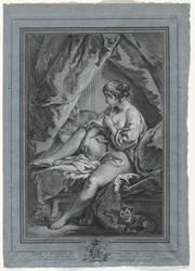 Junge Frau auf einem Bett sitzend, 1764-1767