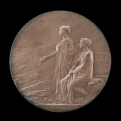 Personifikationen von Vertrauen und Fleiß in einer Landschaft [Rückseite], 1900