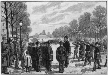 Übung der Schulbataillone auf dem Boulevard Saint Jacques in Paris