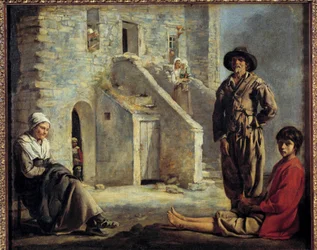 Bauern vor ihrem Haus. Gemälde von Louis Le Nain (1593-1648)