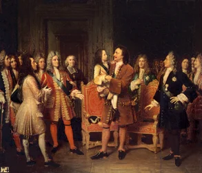Ludwig XV. (1710-74) besucht Peter I. (1672-1725) den Großen im Hotel de Lesdiguieres, 10. Mai 1717