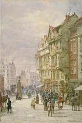 Blick nach Osten entlang Holborn mit Figuren und Pferdekutschen auf der Straße, London, 1875