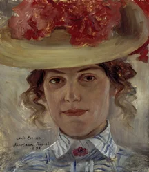 Frau Halbe mit Strohhut