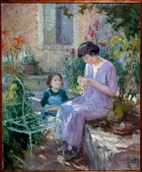 Madame Prat und ihre Tochter im Garten. Gemälde von Joseph Loys Prat (1879-1934), 20. Jahrhundert. Bürgermeister von Donzere.
