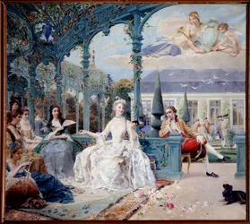 Mademoiselle de Clermont und der Graf von Melun im Pavillon von Sylvie bei Chantilly