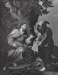 Christus wird versucht, Lukas, Kap. 4, V. 3-13 (Gravur)