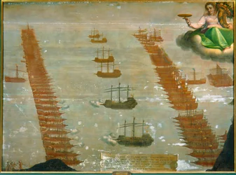 Die Seeschlacht von Lepanto 1571, in der die Kaiserliche Flotte unter Don Juan d