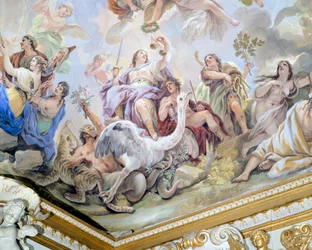 Die Gerechtigkeit, Detail aus dem Freskenzyklus im Spiegelsaal, Palazzo Medici Riccardi, Florenz