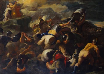 Die Schlacht zwischen den Israeliten und den Amalekitern, Aaron und Hur unterstützen Moses