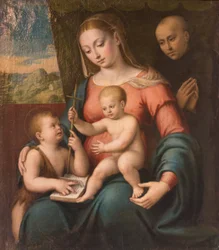 Jungfrau mit Kind, der junge St. Johannes und ein St. Nikolaus von Tolentino
