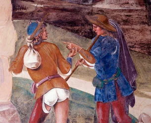 Benedikt ermahnt den Bruder des Mönchs Valerian, der sein Fasten gebrochen hat (Detail)