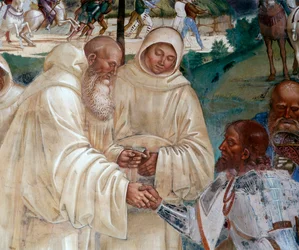 Benedikt empfängt Totila, der sich entschuldigen will (Detail)
