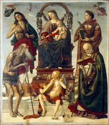 Pala von St. Onuphrius, Madonna mit Kind und Heiligen, von Luca Signorelli