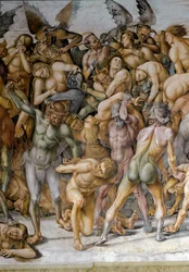 Das Ende der Welt (Detail). Fresko von Luca Signorelli (1445-1523) 1499-1504. Orvieto, Duomo, Cappella di San Brizio