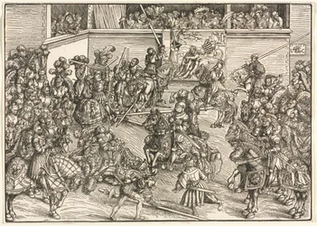 Das zweite Turnier mit dem Wandteppich von Samson und dem Löwen