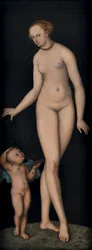 Venus mit Amor als Honigdieb vor schwarzem Grund