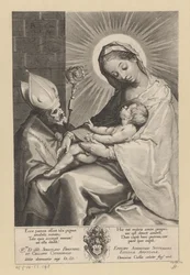 Maria mit Kind, angebetet von einem Bischof