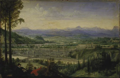 Ansicht von Linz mit Künstler im Vordergrund, 1593