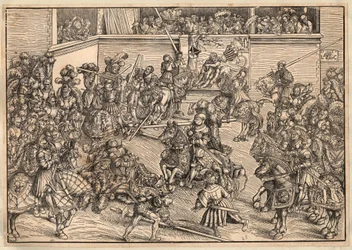 Turnier - Cranach, Lucas, der Ältere (1472-1553) - 1509 - Holzschnitt - 29,8x42,7 - Private Sammlung