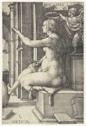 Gerechtigkeit. Iusticia (Titel auf Objekt). Sieben Tugenden (Serientitel)