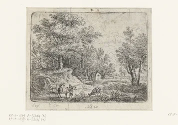 Landschaft mit drei Kühen und einer Frau