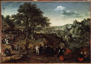 Landschaft mit einem Dorffest